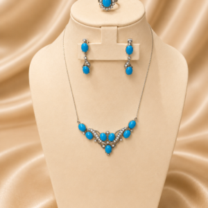 Azure Turquoise & American Diamond Elegance Jewellery Set
