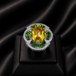 Citrine Green Gem Halo Ring