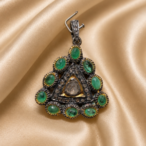 Emerald, Cabochon & Diamond Triangle Pendant