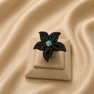 Luxury Black Floral Opal Statement Ring for Women