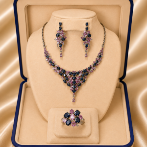 Midnight Sapphire & Ruby Blossom Jewellery Set
