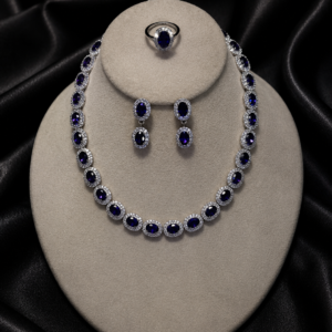 Royal Blue Sapphire Halo Jewellery Set