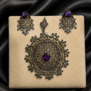 Purple & Green Floral Statement Set