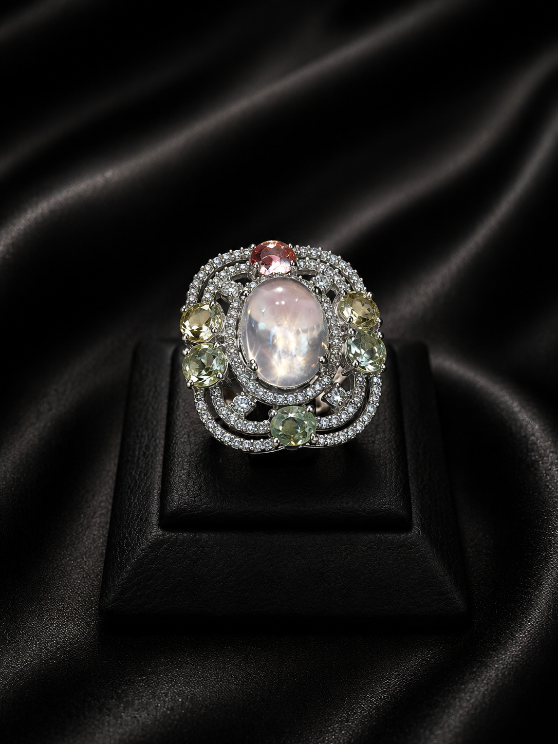 Rose Quartz Multistone Cocktail Ring - Image 3