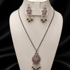 Royal Ruby & Crystal Pendant Necklace Set
