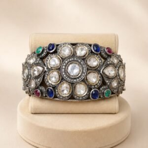Ruby, Sapphire, Emerald Cabochon & Diamond Statement Cuff
