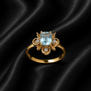 Aquamarine & Diamond Gold Designer Ring