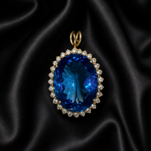 Blue Topaz & Diamond Halo Pendant