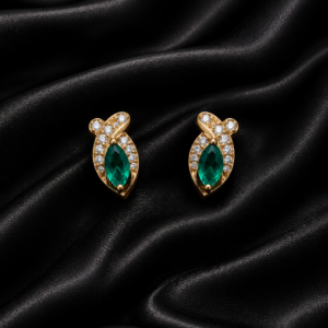 Emerald & Diamond Gold Stud Earrings