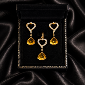 Golden Topaz & Diamond Heart Pendant Set
