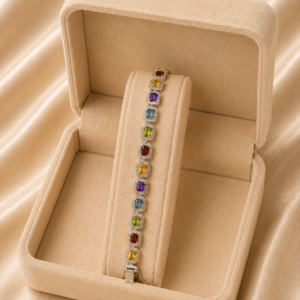 Multi-Gemstone Halo Tennis Bracelet