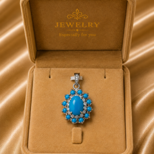 Oval Turquoise Halo Pendant with Ruby