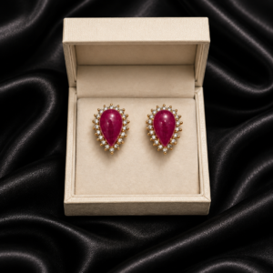 Ruby & Diamond Teardrop Halo Stud Earrings