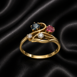 Ruby, Sapphire & Diamond Twist Gold Ring